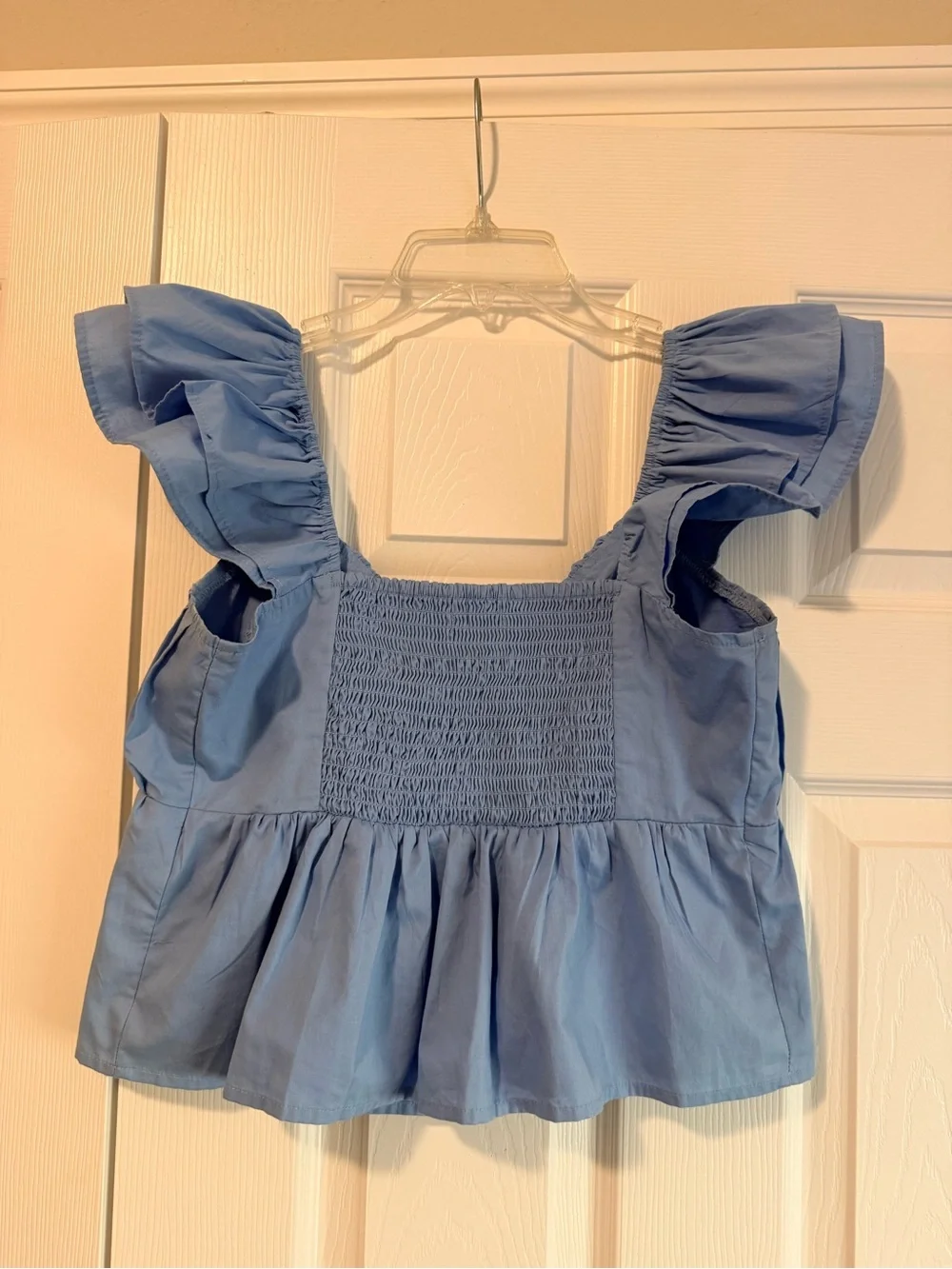 Abercrombie & Fitch Light Blue Smocked Neck Peplum Top - Picture 4 of 4